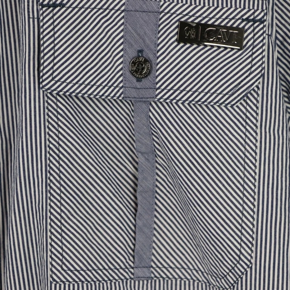 Cavi Men's Blue & White Vertical Striped Long Sleeve Dress Shirt Sz XL - Picture 4 of 11